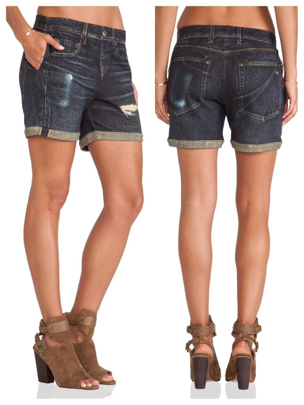 rag & bone Miramar Pull On Boyfriend Shorts Faux Denim M Aoyama Distressed Blue